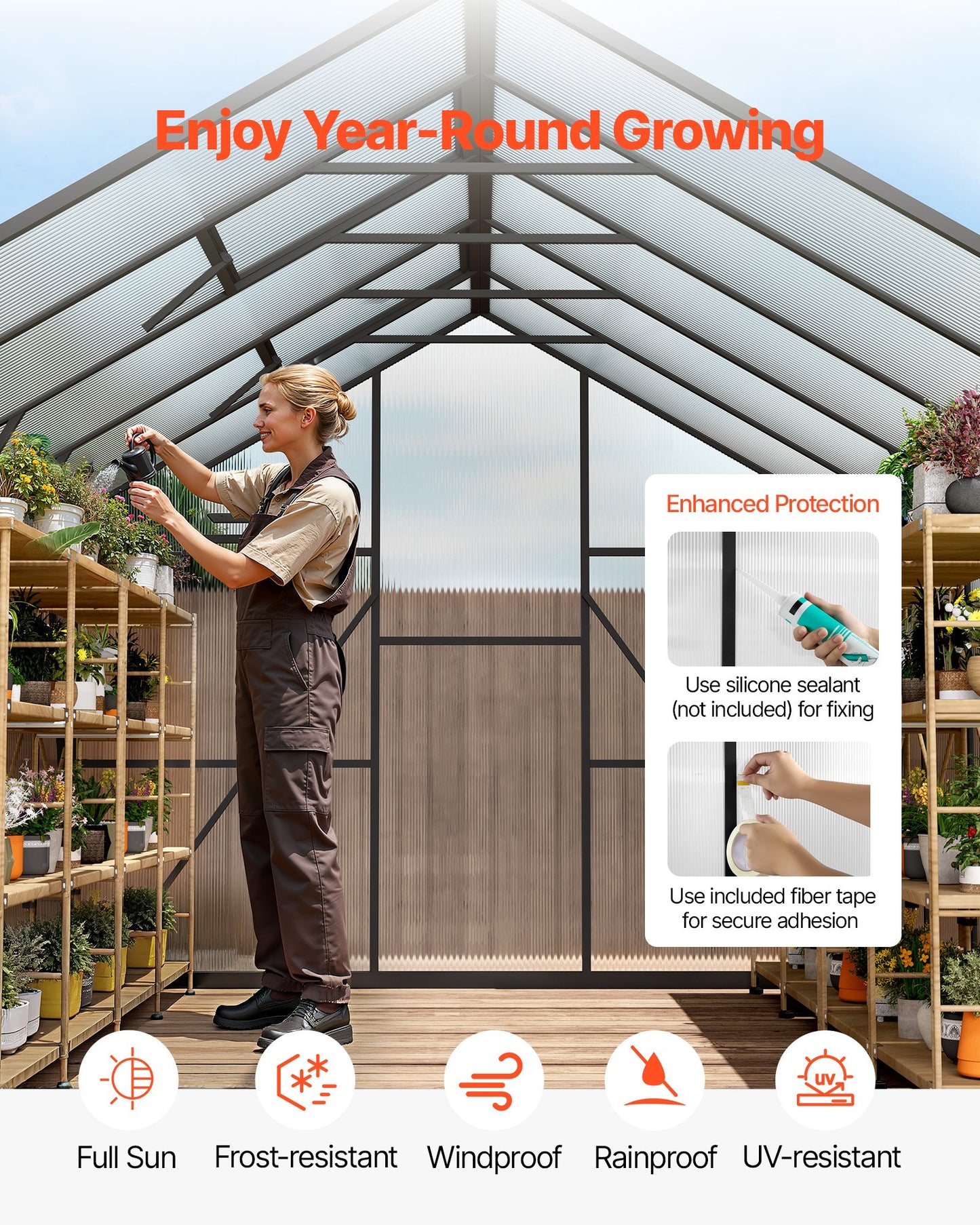 8 x 10 FT Polycarbonate Greenhouse, Heavy Duty Outdoor Green House with Adjustable Vents & Push-Pull Lockable Door, Quick Setup, Aluminum Frame Walk-in Greenhouse Sunroom for Outside Garden Lawn