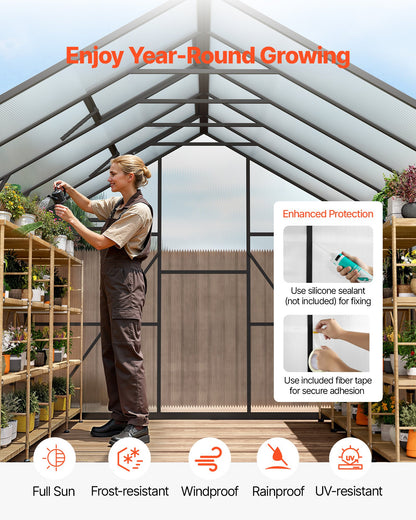 8 x 10 FT Polycarbonate Greenhouse, Heavy Duty Outdoor Green House with Adjustable Vents & Push-Pull Lockable Door, Quick Setup, Aluminum Frame Walk-in Greenhouse Sunroom for Outside Garden Lawn