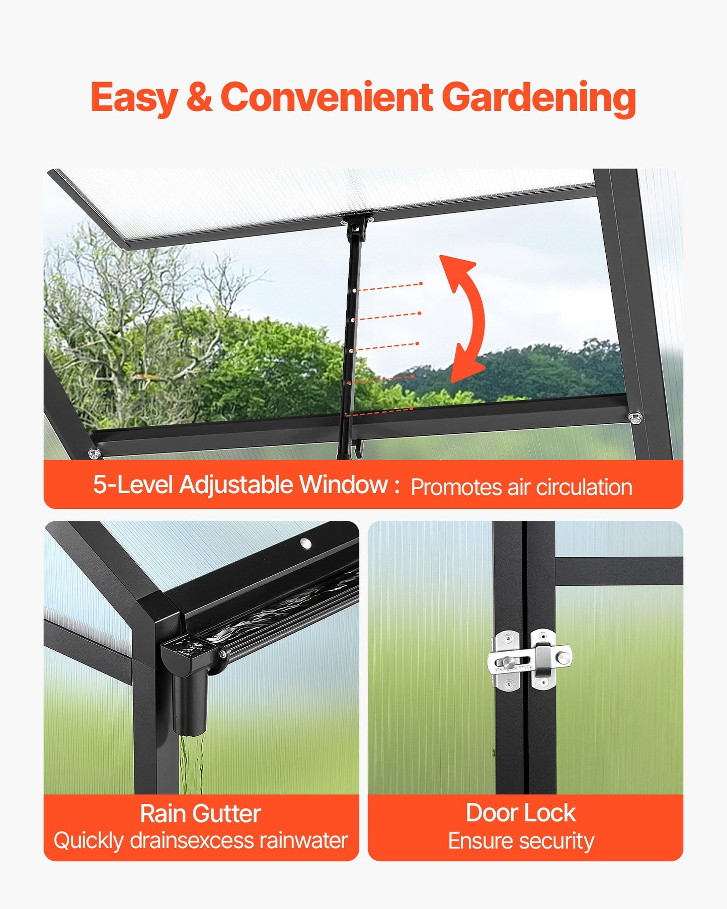 8 x 10 FT Polycarbonate Greenhouse, Heavy Duty Outdoor Green House with Adjustable Vents & Push-Pull Lockable Door, Quick Setup, Aluminum Frame Walk-in Greenhouse Sunroom for Outside Garden Lawn