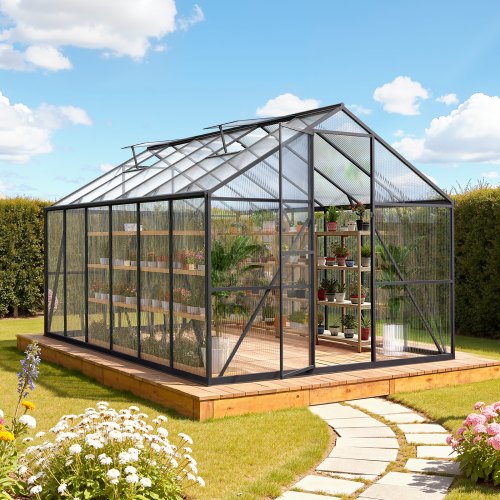 8 x 12 FT Polycarbonate Greenhouse, Heavy Duty Outdoor Green House with Adjustable Vent & Push-Pull Lockable Door, Quick Setup, Aluminum Frame Walk-in Greenhouse Sunroom for Outside Garden Lawn