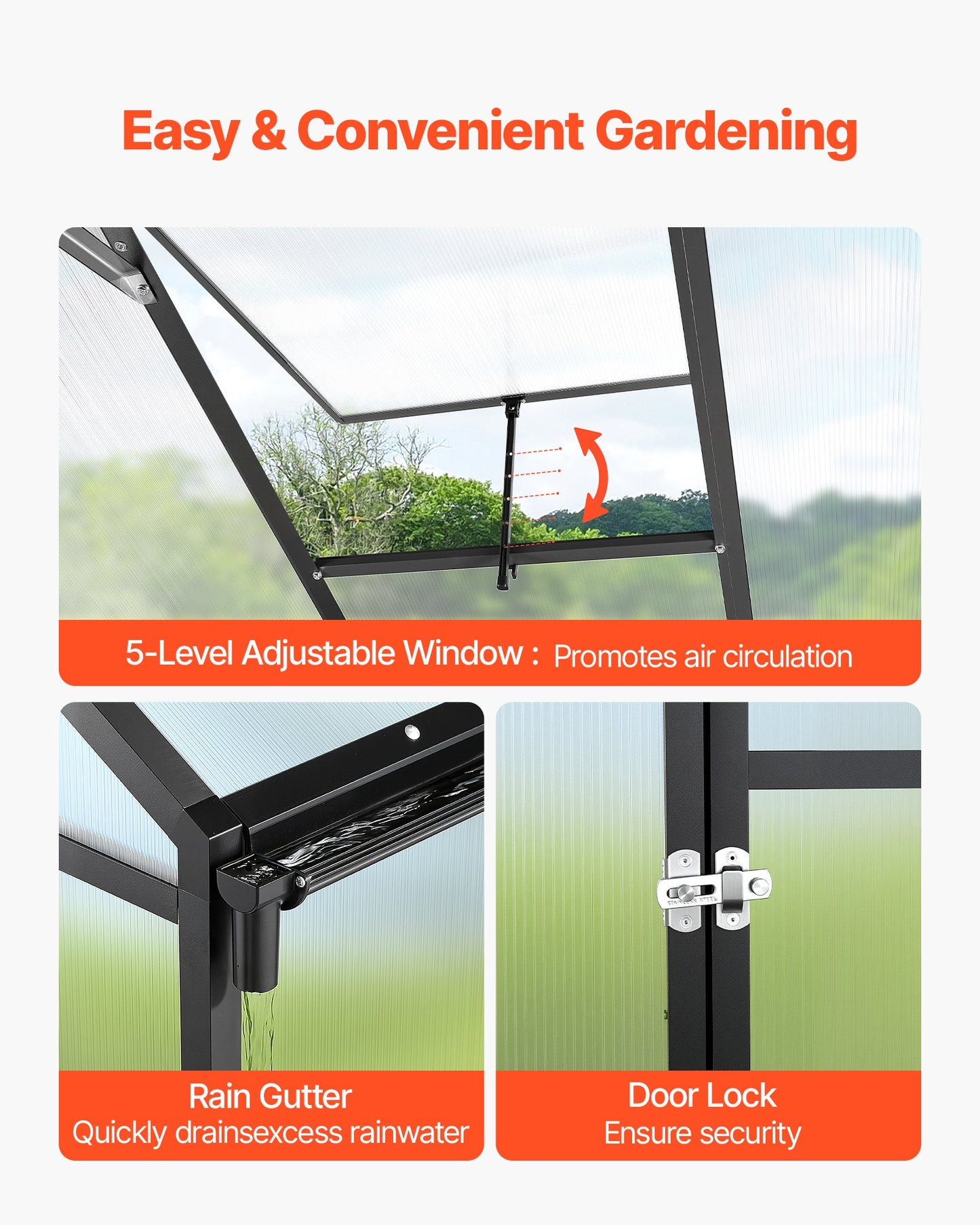 8 x 12 FT Polycarbonate Greenhouse, Heavy Duty Outdoor Green House with Adjustable Vent & Push-Pull Lockable Door, Quick Setup, Aluminum Frame Walk-in Greenhouse Sunroom for Outside Garden Lawn