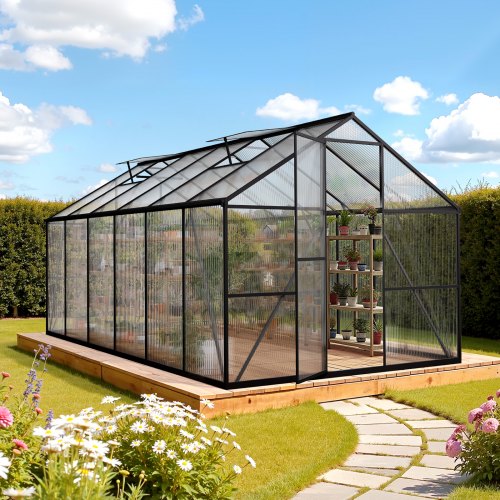 8 x 14 FT Polycarbonate Greenhouse, Heavy Duty Outdoor Green House with Adjustable Vent & Push-Pull Lockable Door, Quick Setup, Aluminum Frame Walk-in Greenhouse Sunroom for Outside Garden Lawn