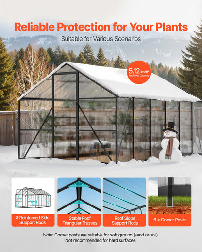 8 x 14 FT Polycarbonate Greenhouse, Heavy Duty Outdoor Green House with Adjustable Vent & Push-Pull Lockable Door, Quick Setup, Aluminum Frame Walk-in Greenhouse Sunroom for Outside Garden Lawn