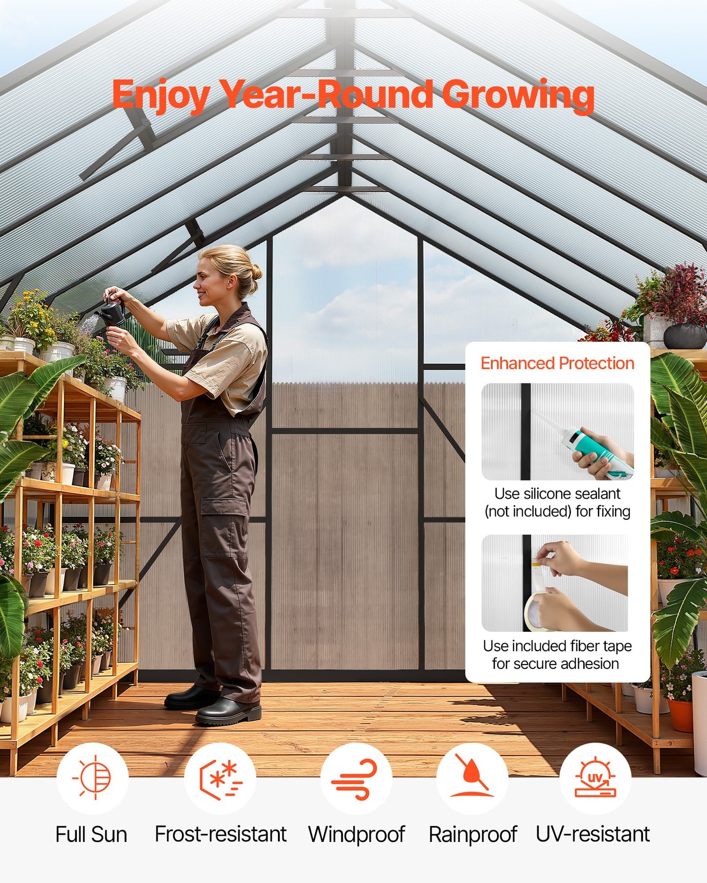 8 x 14 FT Polycarbonate Greenhouse, Heavy Duty Outdoor Green House with Adjustable Vent & Push-Pull Lockable Door, Quick Setup, Aluminum Frame Walk-in Greenhouse Sunroom for Outside Garden Lawn