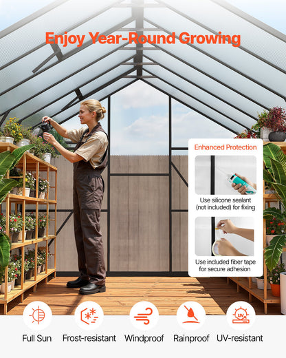 8 x 14 FT Polycarbonate Greenhouse, Heavy Duty Outdoor Green House with Adjustable Vent & Push-Pull Lockable Door, Quick Setup, Aluminum Frame Walk-in Greenhouse Sunroom for Outside Garden Lawn