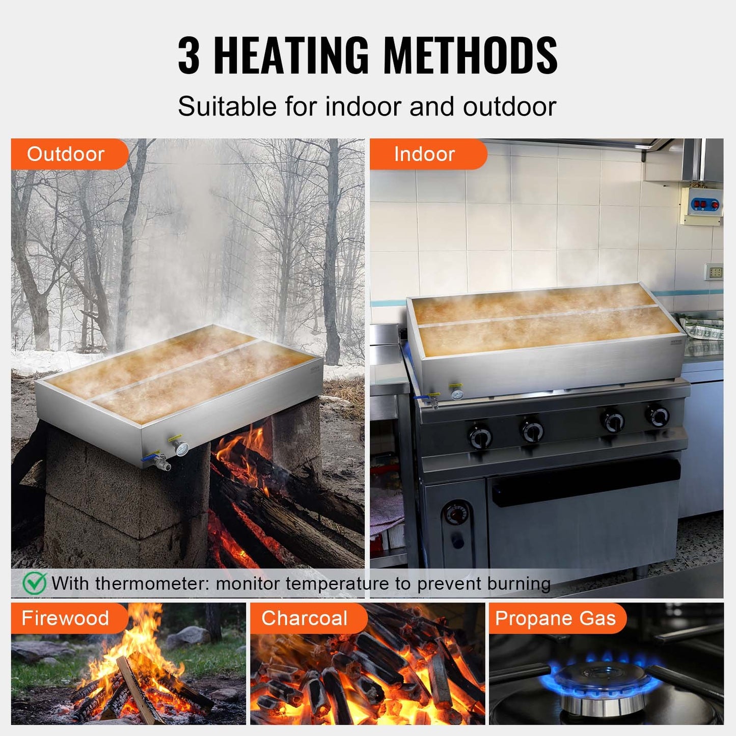 Maple Syrup Evaporator Pan, 47 Gallon, 683 Cups of 8.8oz Maple Syrup, Flat Evaporator Pan with Thermometer, 1 Valve and 3 Heating Methods, Stainless Steel Maple Syrup Pan for Home, Outdoor