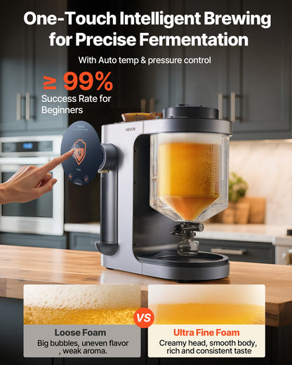 Automatic Home Beer Brewer, 3.43 Gal All-in-One Home Brew Machine, 1500W Power Electric Beer Maker Machine with Mash Boil Device, 304 Stainless Steel Inner Tank, Auto Temp & Pressure Control