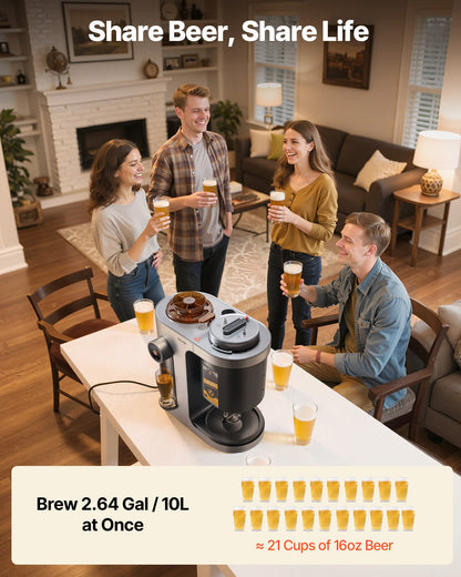 Automatic Home Beer Brewer, 3.43 Gal All-in-One Home Brew Machine, 1500W Power Electric Beer Maker Machine with Mash Boil Device, 304 Stainless Steel Inner Tank, Auto Temp & Pressure Control