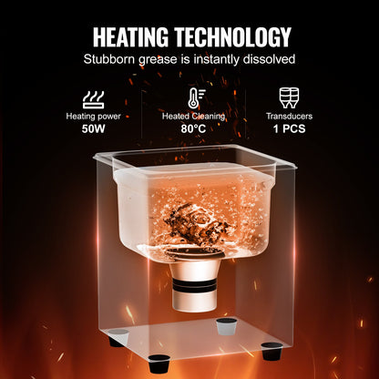 1.3L Ultrasonic Cleaner 50W Cleaning Machine Timer Basket &amp; Heater 40kHz