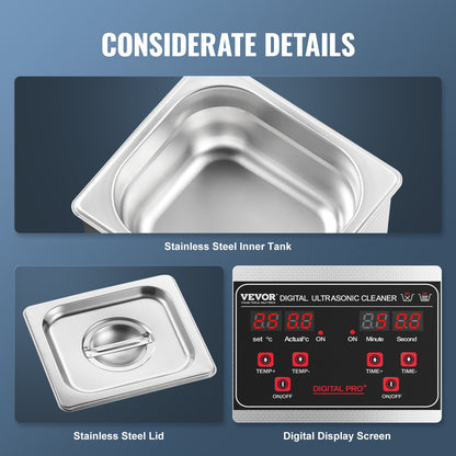 1.3L Ultrasonic Cleaner 50W Cleaning Machine Timer Basket &amp; Heater 40kHz