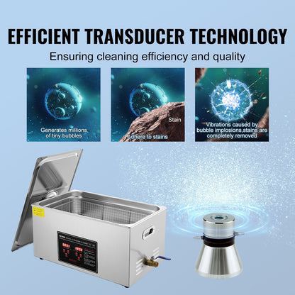 Ultrasonic Cleaner with Digital Timer & Heater, Professional Ultra Sonic Jewelry Cleaner, Stainless Steel Heated Cleaning Machine for Glasses Watch Rings Small Parts Circuit Board (22L)