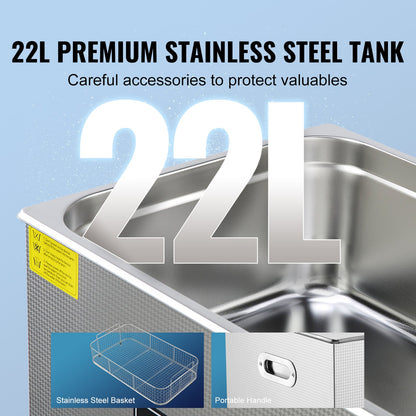 Ultraschallreiniger mit digitalem Timer und Heizung, professioneller Ultraschall-Schmuckreiniger, beheizte Reinigungsmaschine aus Edelstahl für Brillen, Uhrenringe, Kleinteile, Leiterplatten (22 l)