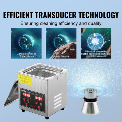 Ultrasonic Cleaner with Digital Timer &amp; Heater, Professional Ultra Sonic Jewelry Cleaner, Stainless Steel Heated Cleaning Machine for Glasses Watch Rings Small Parts Circuit Boards (2L)