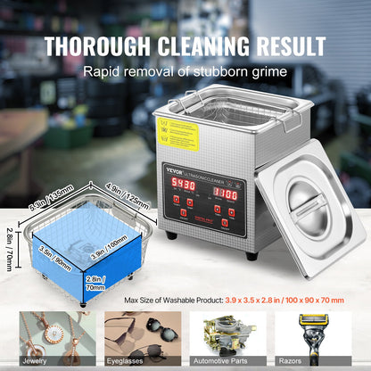 Ultrasonic Cleaner with Digital Timer &amp; Heater, Professional Ultra Sonic Jewelry Cleaner, Stainless Steel Heated Cleaning Machine for Glasses Watch Rings Small Parts Circuit Boards (2L)