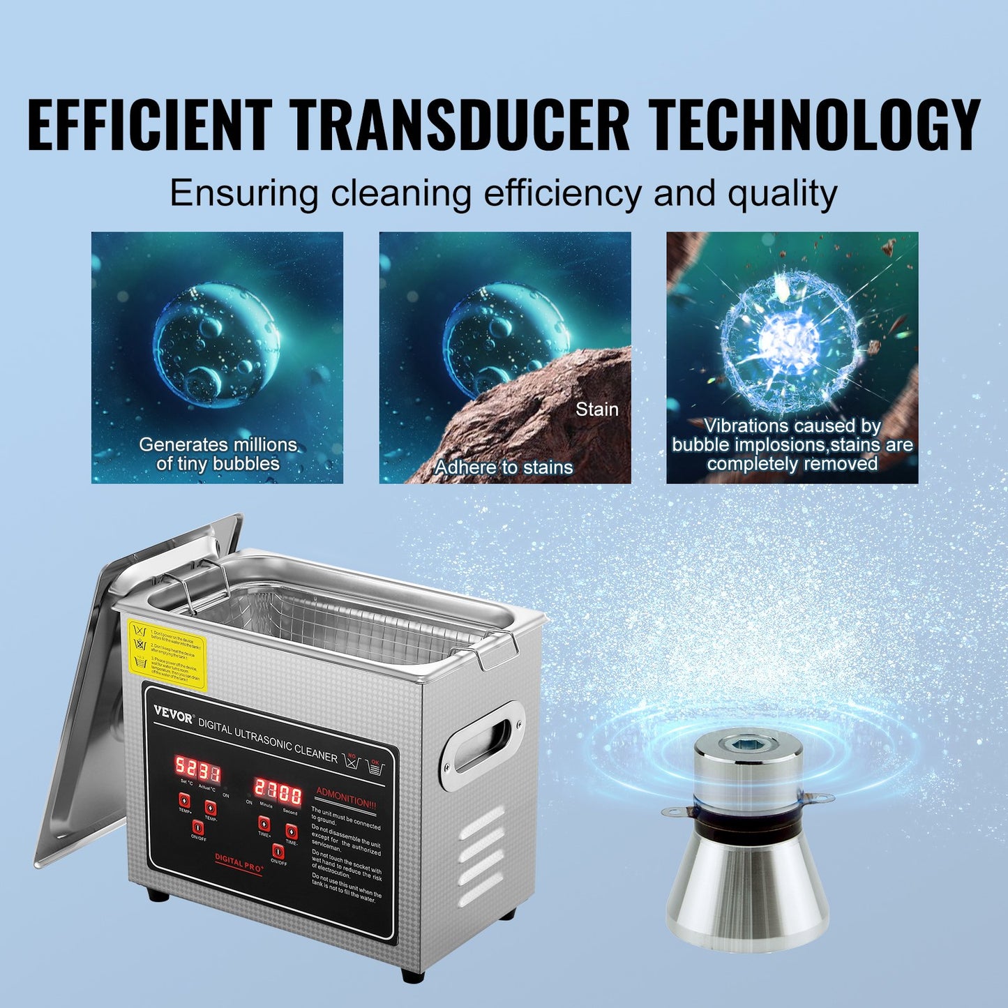Ultrasonic Cleaner with Digital Timer &amp; Heater, Professional Ultra Sonic Jewelry Cleaner, Stainless Steel Heated Cleaning Machine for Glasses Watch Rings Small Parts Circuit Boards (3L)