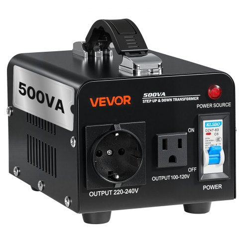 Voltage Converter Transformer, 500VA, Heavy Duty Step Up/Down Power Transformer, Convert from 110V to 220V and 220V to 110V, with US Outlet, EU Outlet, Power Cord, Circuit Breaker Protection