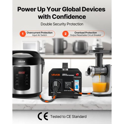 Spänningsomvandlare Transformator, 500VA, Kraftig Step Up/Down Transformator, Omvandlare från 110V till 220V och 220V till 110V, med US-uttag, EU-uttag, Nätsladd, Säkringsskydd |  EU