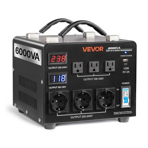 Voltage Auto Converter Transformer, 6000VA, Heavy Duty Step Up/Down Power Transformer, 110V to 220V and 220V to 110V, with 3 US Outlets, 3 EU Outlets, LCD Display, Circuit Breaker Protection