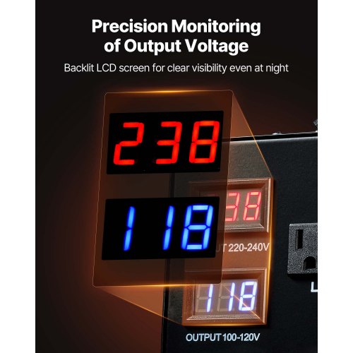 Spänningsomvandlare, 3000VA, Kraftig upp-/nedtransformator, 110V till 220V och 220V till 110V, med 3 US-uttag, 3 EU-uttag, LCD-display, kretsbrytarskydd |  EU