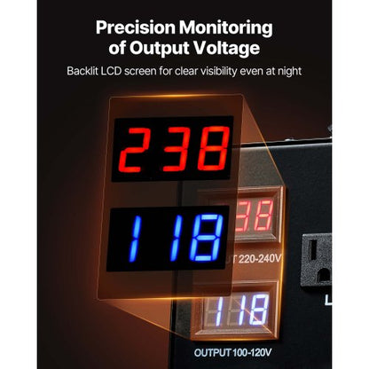 Spänningsomvandlare, 3000VA, Kraftig upp-/nedtransformator, 110V till 220V och 220V till 110V, med 3 US-uttag, 3 EU-uttag, LCD-display, kretsbrytarskydd |  EU