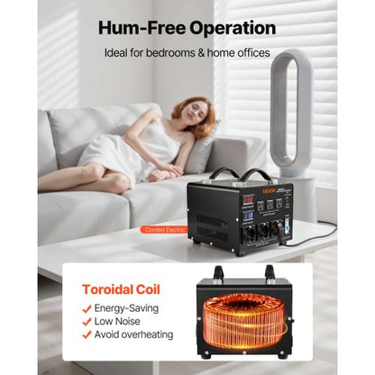 Spänningsomvandlare, 3000VA, Kraftig upp-/nedtransformator, 110V till 220V och 220V till 110V, med 3 US-uttag, 3 EU-uttag, LCD-display, kretsbrytarskydd |  EU