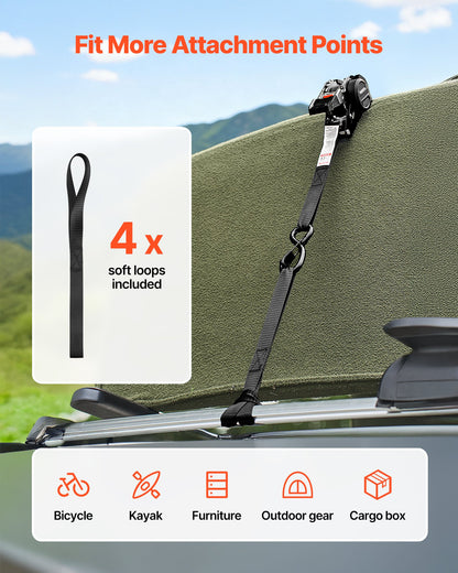 Retractable Ratchet Straps, 1 in x 6 ft, Tie Down Straps with S Hooks, 1200 lbs Break Strength, 4 Soft Loops, Tie Down Ratcheting for Moving, Trailers, Motorcycles, Kayaks, Car Roof, 4 Pack
