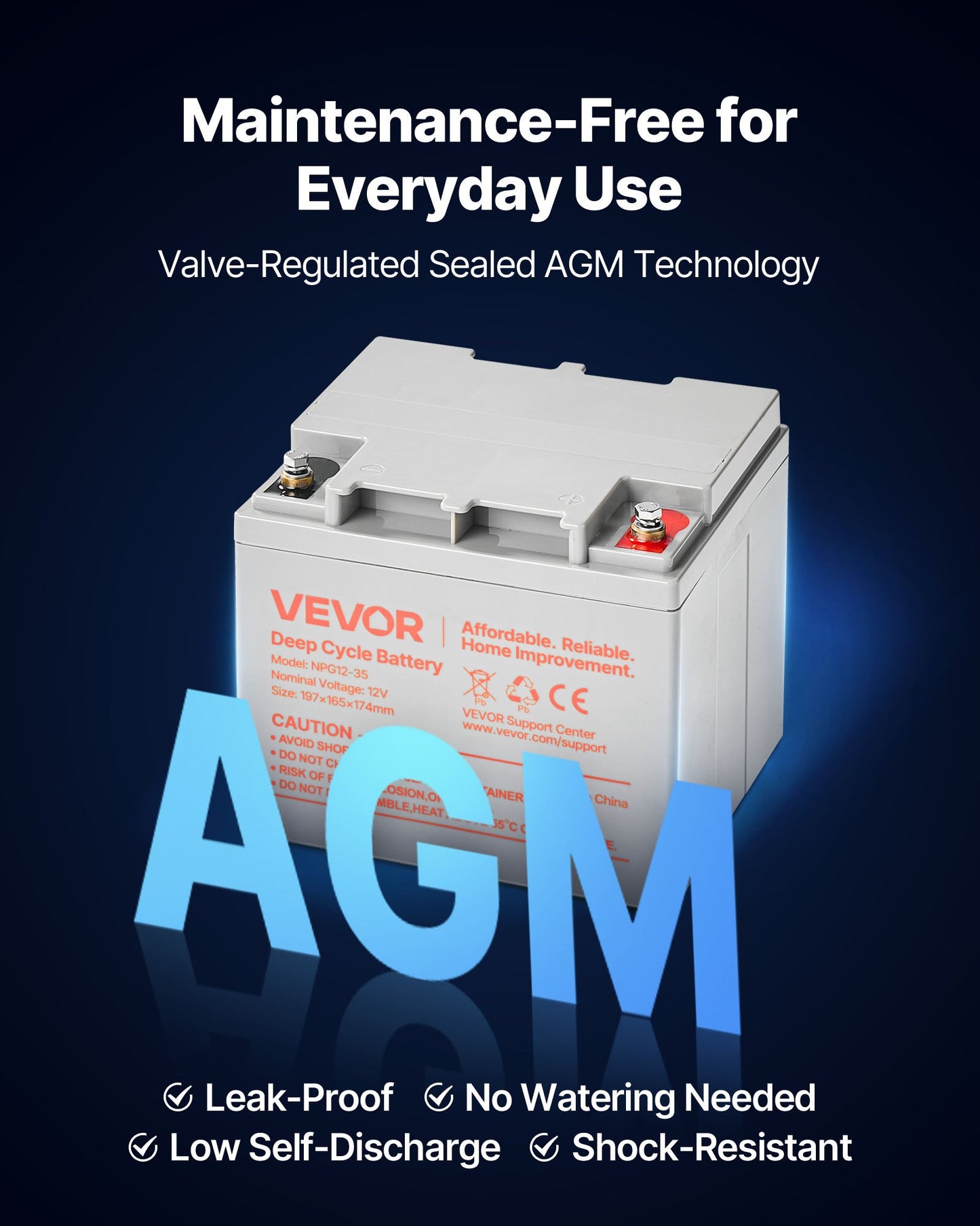2 Pack 12V 35Ah Deep Cycle Battery, Sealed AGM Technology, Rechargeable Lead Acid AGM Battery, Backup Replacement for Scooters, Mobility Wheelchair, Solar System Off-Grid Home Energy Storage
