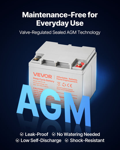 2 Pack 12V 35Ah Deep Cycle Battery, Sealed AGM Technology, Rechargeable Lead Acid AGM Battery, Backup Replacement for Scooters, Mobility Wheelchair, Solar System Off-Grid Home Energy Storage