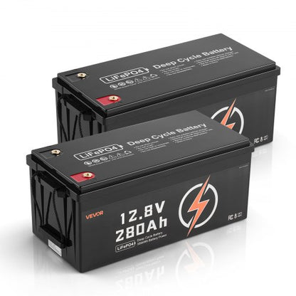 2 Pack 12V 280Ah LiFePO4 Battery, Up to 15000 Cycles, Deep Cycle Lithium Iron Phosphate Battery with Built-in BMS, Low Temp Protection, 10 Years Lifetime, for Solar Off-Grid Home Energy Storage