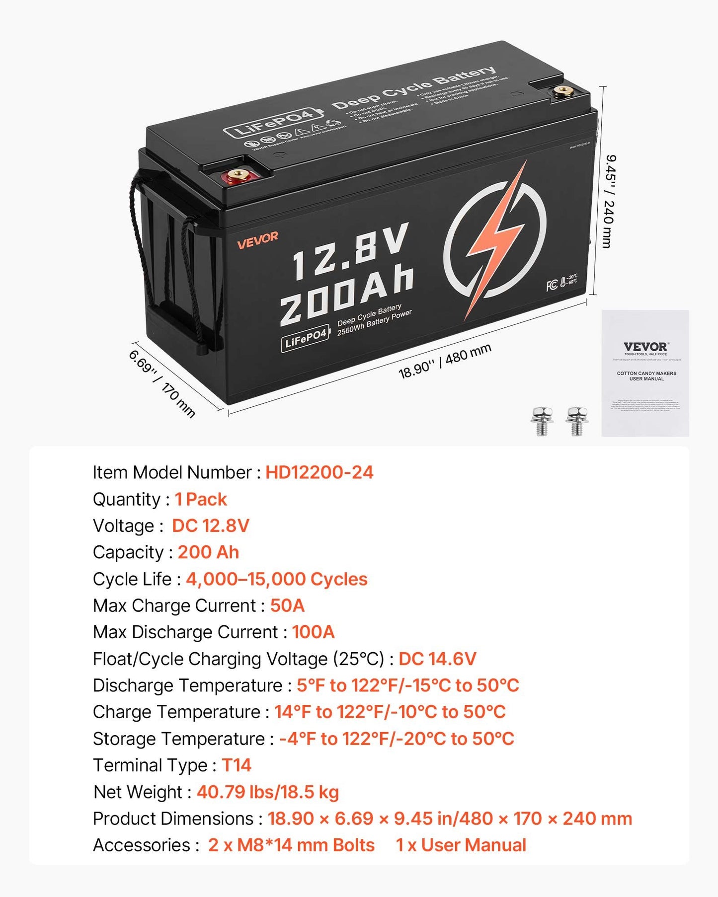 12V 200Ah LiFePO4 Battery, Up to 15000 Cycles, Deep Cycle Lithium Iron Phosphate Battery with Built-in BMS, Low Temperature Protection, 10 Years Lifetime, for Solar Off-Grid Home Energy Storage