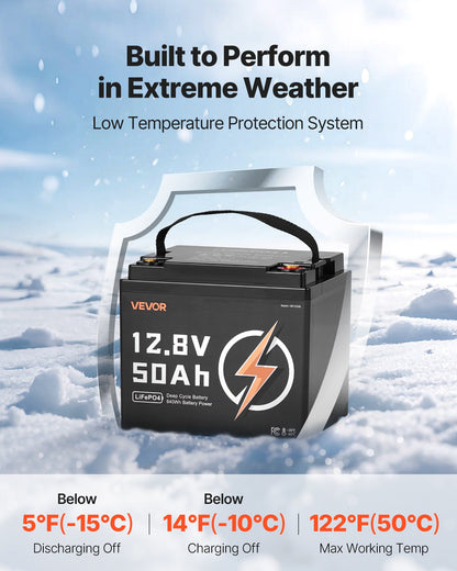 12V 50Ah LiFePO4 Battery, Up to 15000 Cycles, Deep Cycle Lithium Iron Phosphate Battery with Built-in BMS, Low Temperature Protection, 10 Years Lifetime, for Solar Off-Grid Home Energy Storage
