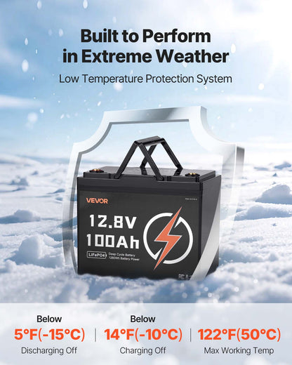 12V 100Ah LiFePO4 Battery, Up to 15000 Cycles, Deep Cycle Lithium Iron Phosphate Battery with Built-in BMS, Low Temperature Protection, 10 Years Lifetime, for Solar Off-Grid Home Energy Storage