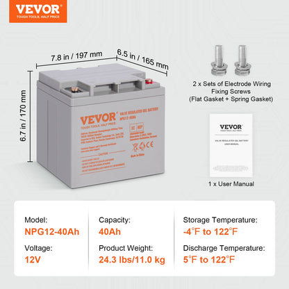 Deep Cycle Battery, 12V 40AH, AGM Marine Rechargeable Battery, High Self-Discharge Rate 400A Discharge Current for Mobility Scooters Electric Wheelchairs Go-Karts e-Bikes, Tested to UL Standards