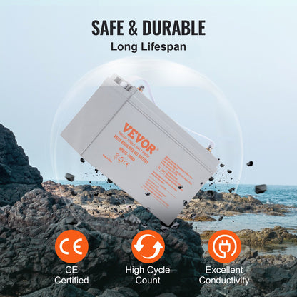 Deep Cycle Battery, 12V 100 AH, AGM Marine Rechargeable Battery, High Self-Discharge Rate 800A Current, for RV Solar Marine Off-Grid Applications UPS Backup Power System