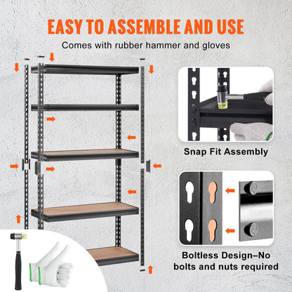 Storage Shelving Unit, 5-Tier Adjustable, 2000 lbs Capacity, Heavy Duty Garage Shelves Metal Organizer Utility Rack, Black, 30" L x 12" W x 60" H for Kitchen Pantry Basement Bathroom Laundry