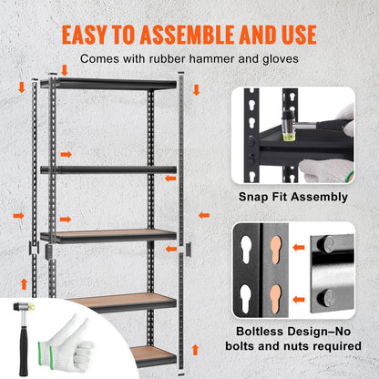 Storage Shelving Unit, 5-Tier Adjustable, 2000 lbs Capacity, Heavy Duty Garage Shelves Metal Organizer Utility Rack, Black, 35" L x 18" W x 71" H for Kitchen Pantry Basement Bathroom Laundry