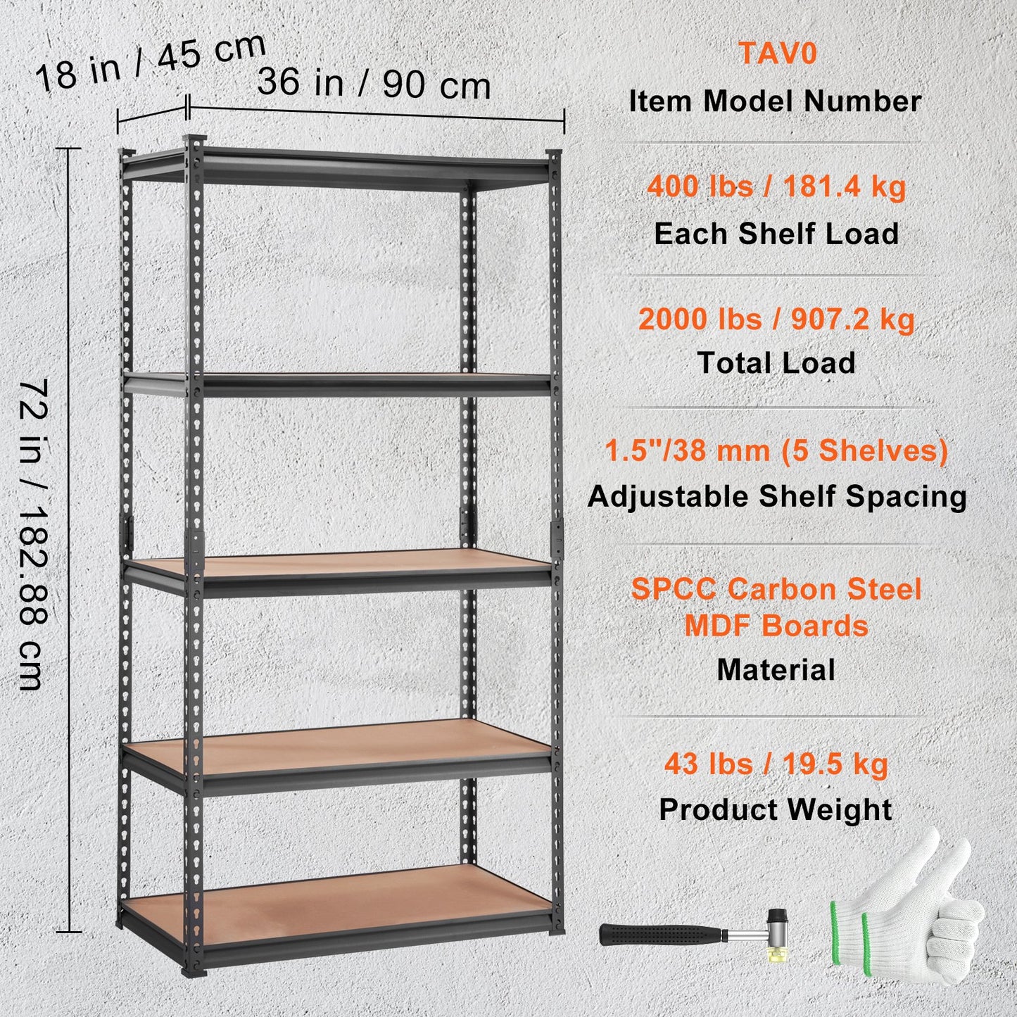 Storage Shelf, 5-Tier Adjustable, 2000 lbs Capacity, Heavy Duty Garage Shelves Metal Organizer Utility Rack, Black, 36" L x 18" W x 72" H for Kitchen Pantry Basement Bathroom Laundry
