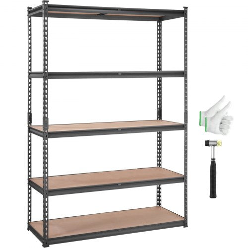 Storage Shelving Unit, 5-Tier Adjustable, 2000 lbs Capacity, Heavy Duty Garage Shelves Metal Organizer Utility Rack, Black, 18" D x 48" W x 72" H for Kitchen Pantry Basement Bathroom Laundry