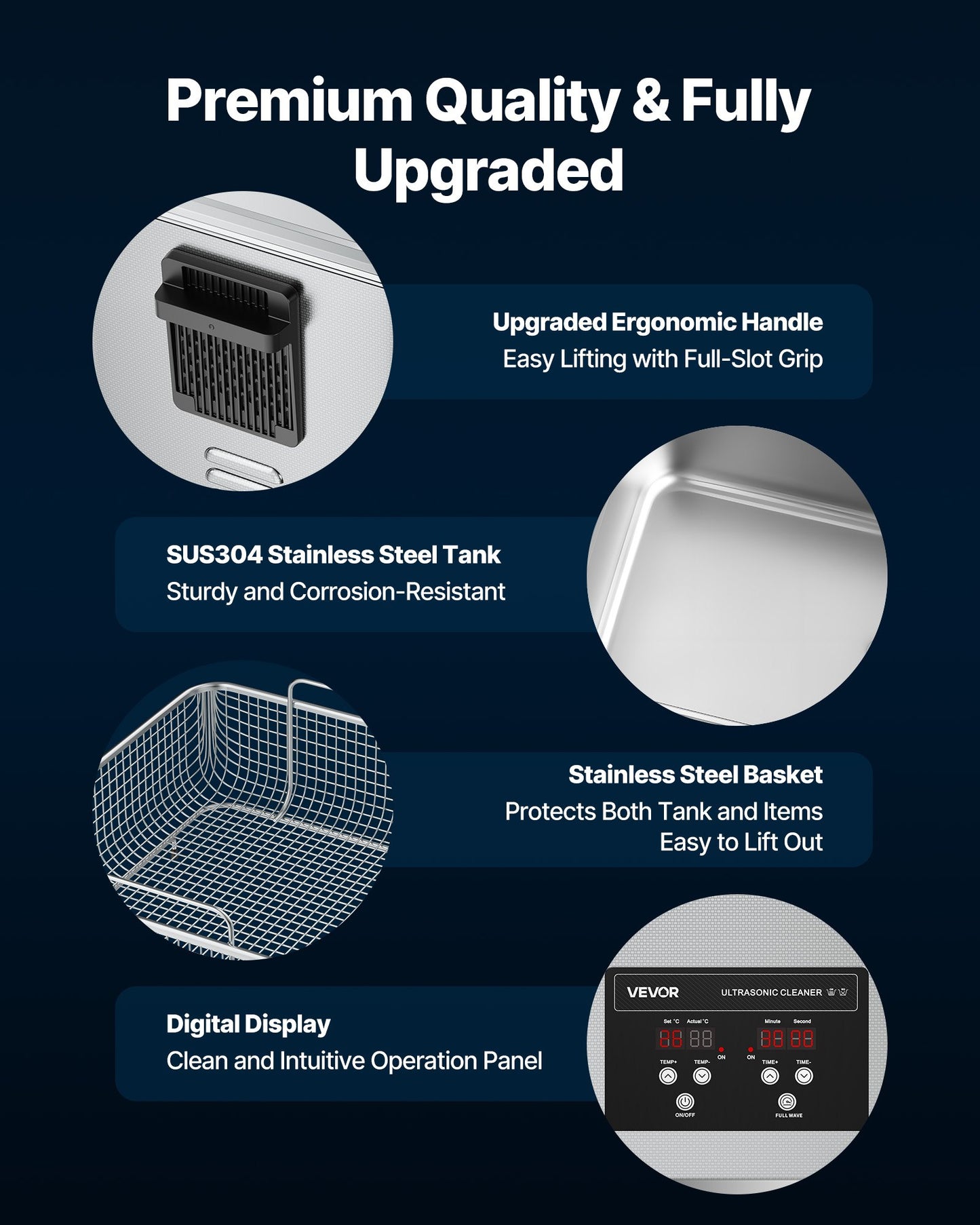 15L Ultrasonic Cleaner, Professional Ultrasonic Cleaner Machine with Cleaning Basket & Digital Display, 240W Stainless Steel 40kHz Industrial Cleaning Machine for Parts, Carburetors, Instruments