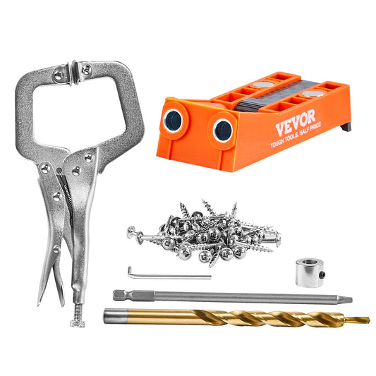 Pocket Hole Jig, 56pcs Mini Jig Pocket Hole System with 9" C-Clamp, Step Drill, Wrench, Drill Stop Ring, Square Drive Bit and Screws, for DIY Carpentry Projects