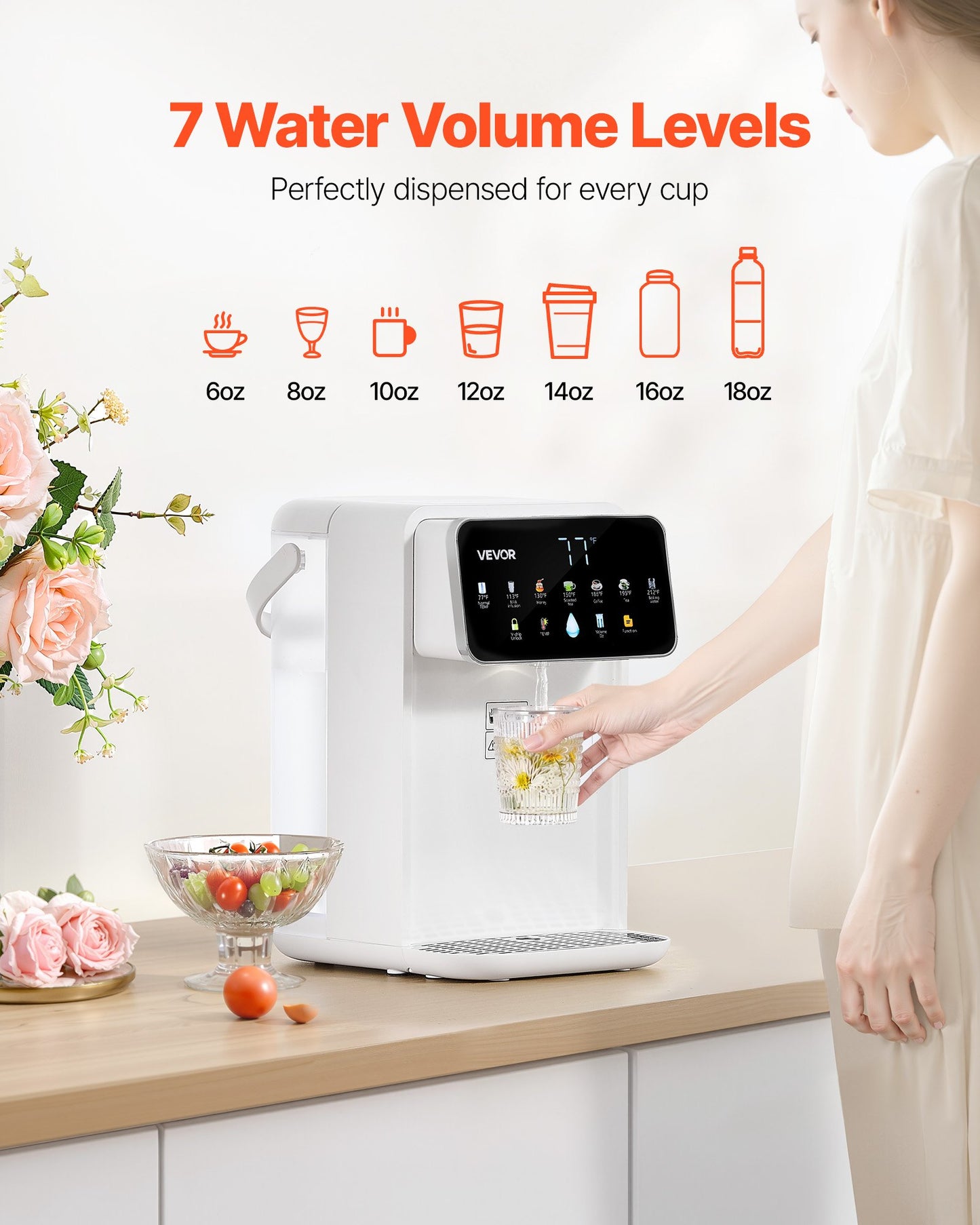 Instant Hot Water Dispenser, Countertop Boiling Water Dispenser with Adjustable 7 Temperatures & 7 Water Volumes, 118oz Removable Water Tank, Quick Heating with Touchscreen & Child Lock for Home