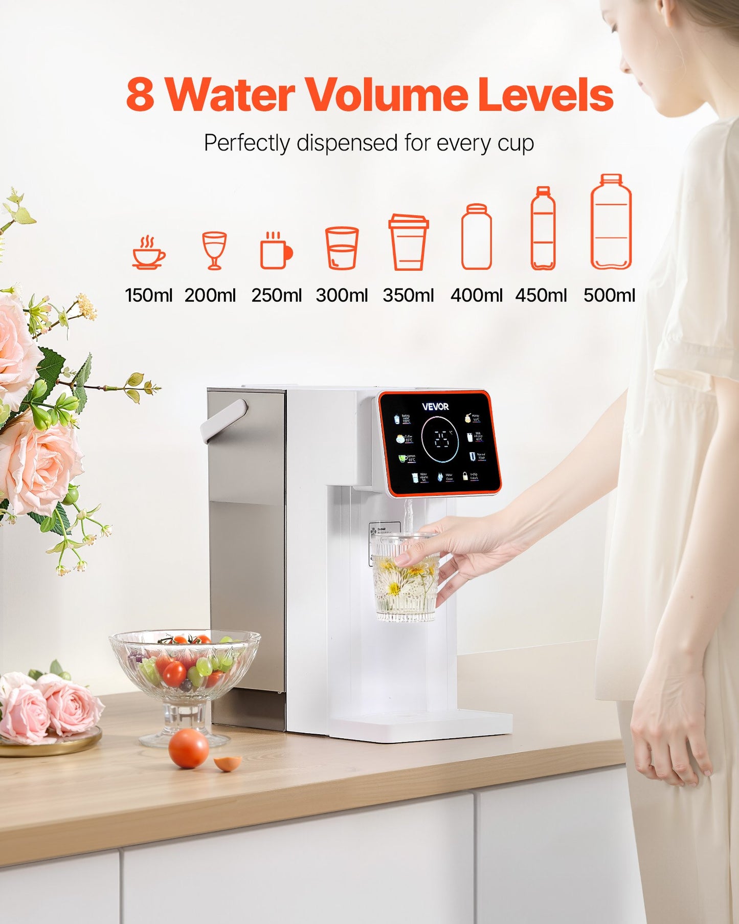 Instant Hot Water Dispenser, Countertop Boiling Water Dispenser with Adjustable 6 Temperatures & 7 Water Volumes, 101oz Removable Water Tank, Quick Heating with Touchscreen & Child Lock for Home