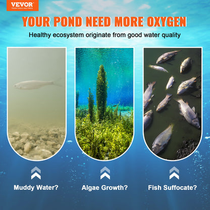 Pond Aerator Lake Pond Aeration Kit 3/4 HP m/ 2x 3048 cm Rör 2x 20 cm Diffusers