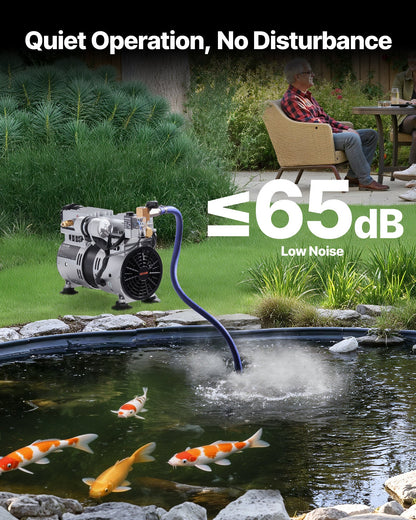 Pond Aerator, 550W Power, 5.2CFM for Up to 3 Acre 50' Lake, Pond Aeration Kit Includes 3/4 HP Compressor & Timer & Valves, Air Compressor for Deep Water Oxygen Circulation, for Pond, Lake
