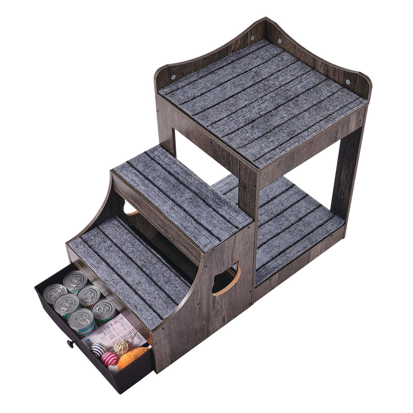 Haustier-Etagenbett mit Treppe, Fenstersitzstange für Hunde/Katzen mit Stauraum für den Innenbereich, Grau