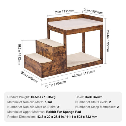 Haustier-Etagenbett mit Treppe, Hunde-/Katzen-Fenstersitzbank, Schlafsofa, mittlere Größe