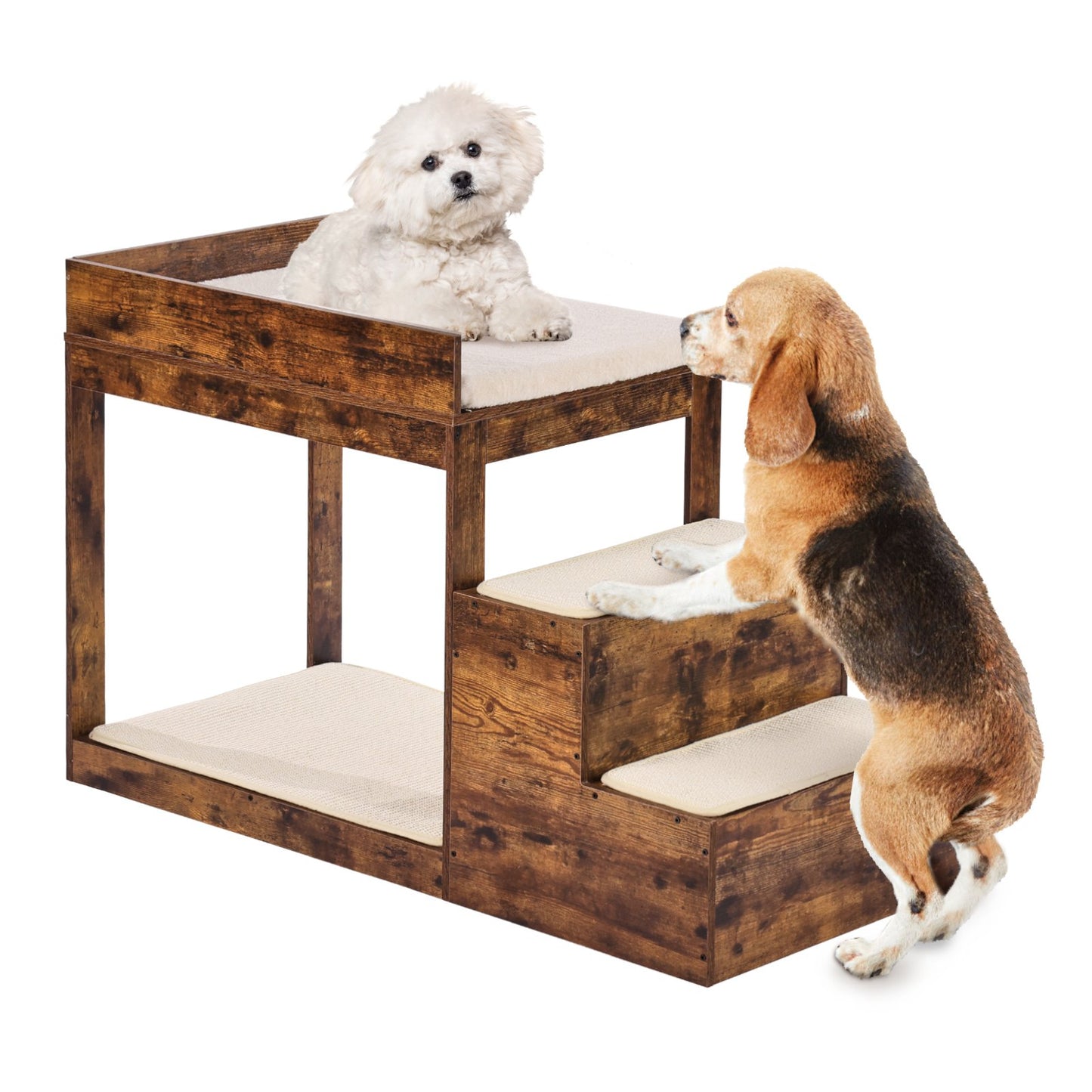 Haustier-Etagenbett mit Treppe, Hunde-/Katzen-Fenstersitzbank, Schlafsofa, mittlere Größe