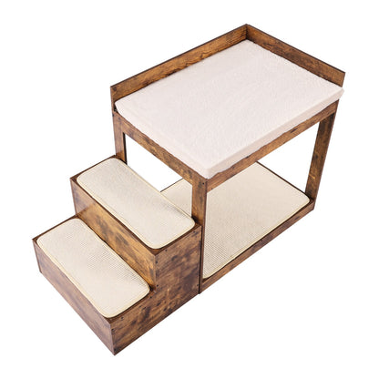 Haustier-Etagenbett mit Treppe, Hunde-/Katzen-Fenstersitzbank, Schlafsofa, mittlere Größe