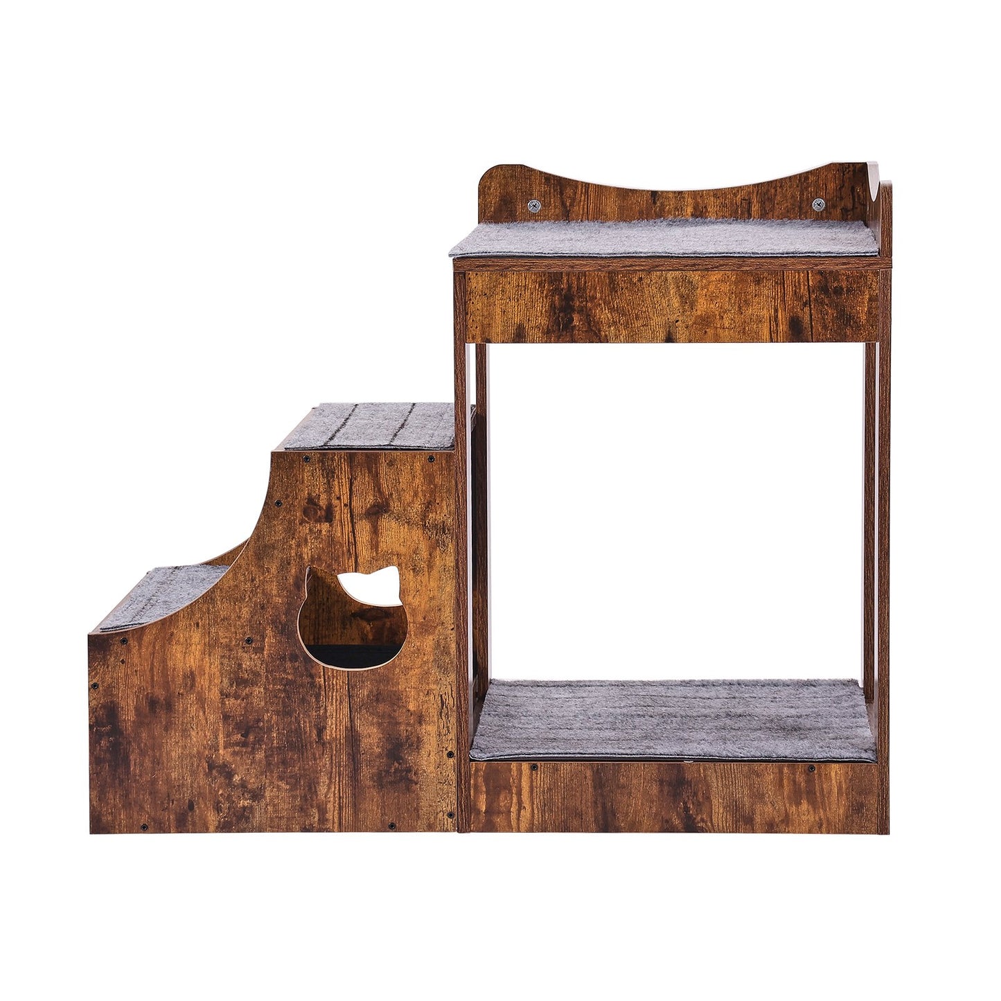 Haustier-Etagenbett mit Treppe, Fenstersitzstange für Hunde/Katzen, mit Stauraum im Innenbereich, Braun