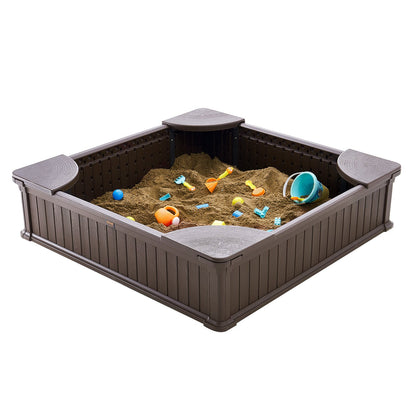 Sandlåda med lock Fyrkantig sandlåda HDPE Sandgrop Utomhus Bakgård Ålder 3-12